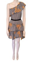 Sandro Paris One Shoulder Kleid Dress Spitze Rüschen Gr. 36