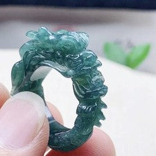 Anillo de la suerte tallado en jadeíta jadeíta grado Birmania natural certificado hombres mujeres