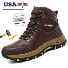 Botas de trabajo antideslizantes con punta de acero para hombre construcción impermeables cuero zapatos de seguridad