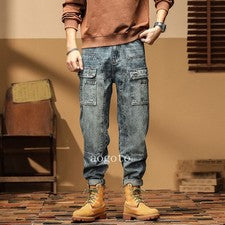 Pantalones harén de mezclilla retro para hombre pantalones sueltos de moda pantalones rectos monos carga