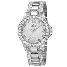 NUEVO Reloj Burgi BUR137SS Para Mujer Cristal Baguette Bisel Remolinos Remolinos Plateado