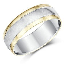 Anillo de boda de dos tonos de plata de ley y oro amarillo de 9 quilates de 7 mm para hombre con sello del Reino Unido