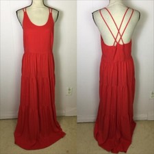 Nuevo con etiquetas Maxi Vestido Ann Taylor LOFT Tank Talla 10 Mujer Rojo En Niveles Cruzado Espalda Forrado