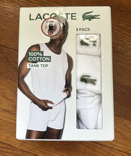 Pack de 3 camisetas sin mangas de algodón blancas Lacoste para hombre nuevas en caja talla mediana