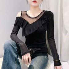 Mujeres Moda Volantes Ajustado Prendas para el torso Blusas Camisas Informales Manga Larga Fiesta Sexy