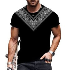 Camiseta Hombre Moda Paisley Gráfico Manga Corta Negro Camiseta Suave Clásico Tee