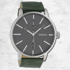 Oozoo Mujer Hombre Reloj de Pulsera Cuero Gris, Verde UOC10500