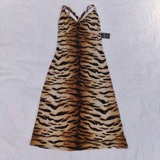 Vestido midi Forever 21 contemporáneo de punto con estampado de leopardo espalda cruzada talla XS Y2K