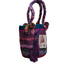 Bolso Wayuu Grande Hecho a Mano COLOMBIANO Brillante Pom Pom Boho Mochila Estilo Tribal