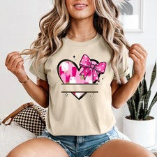 Linda camiseta rosa con lazo corazón para mujer estilo coqueta moda regalo de cumpleaños para ella