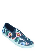 Zapatos de lona para damas sin cordones con patrón floral refuerzo elástico ancho E Fit by Chums