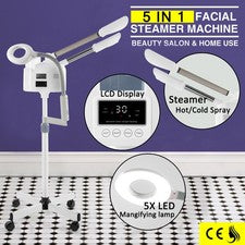 Vaporizador facial de ozono UV caliente/frío 5x lámpara de aumento LED LCD belleza spa cuidado de la piel