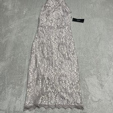 Vestido Lulus Mujer Pequeño Gris Forrado Encaje Sin Mangas Halter Corbata Espalda Con Cordones
