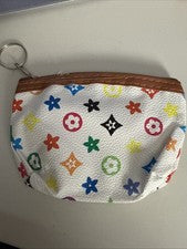 Bolso para monedas blanco con cremallera floral multicolor diseñado de lujo