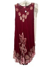 Nuevo con etiquetas Vestido Para Mujer Moda Tejshimal Talla Libre Rojo Sin Mangas Bordado