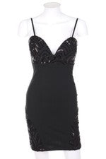 Vestido de Fiesta KEVIN LINE ITALY Lentejuelas Ojales Encaje D 34 Negro NUEVO