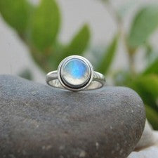 Anillo GENUINO de plata esterlina 925 con piedra lunar forma redonda hecho a mano