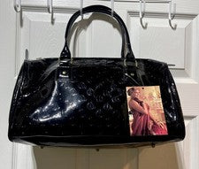 NUEVO Bolso Queen Latifah Negro Imitación Cuero Superior Doble Asa con Forro Rojo