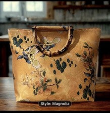 Bolso de Mano Magnolia Floral con Mango de Bambú para Mujer con Asa Superior Bolso de Mano Cartera