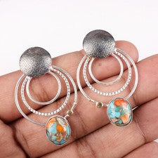 Pendiente de plata de ley 925 con piedras preciosas de ostra espinosa hecho a mano joyería pendiente regalo