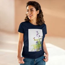 Camiseta de algodón de peso medio para mujer, diseño floral de moda de una pintura original