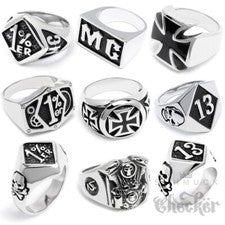 Anillo de motorista de acero inoxidable cruz de hierro Onepercenter 13 MC bloque de motor plata maciza