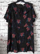 Nuevo Vestido Para Mujer Moda Unión Negro Estampado Floral Chifón Talla UK 22