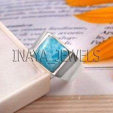 Anillo de regalo Larimar azul para hombre anillo hecho a mano de plata de ley 925 maciza