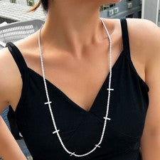 Mujeres Cruz Dije Circonita Cúbica Largo Tenis Collar Plateado Baile de graduación Joyería