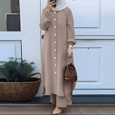 Vestido largo informal para mujer Abaya musulmán modesto moda bata islámica