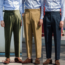 Hombres Gurkha Algodón Negocios Traje Pantalones Estilo Británico Recto Largo Pantalones S-5Xl