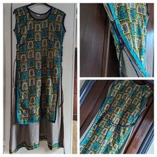Vestido largo para mujer KURTI estilo delantal marrón azul mezcla talla 44 XXL sin mangas