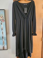 Kojooin Vestido Maxi Manga Larga Mujer Cuello en V Negro Talla XL Nuevo