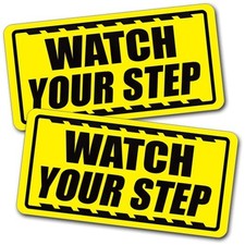Watch Your Step Pegatinas Calcomanía Advertencia Advertencia Seguridad Garaje Vinilo Escaleras Paquete de 2