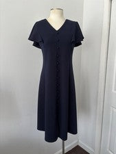 Vestido midi para mujer Nina Leonard azul marino manga acampanada mediano