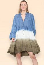 Vestido midi ajustado informal de gran tamaño denim azul teñido con corbata en capas para mujer
