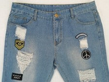 Pantalones de mezclilla para hombre talla 37x30 ajustados azules parche ejército paz destruido