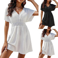 Para Mujer Vestido Verano Nuevo Moda Playa Sol Falda Informal Cuello en V Plisado Vestido