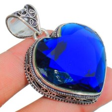 Colgante de joyería con corte de corazón de plata de ley 925 hecho a mano con piedras preciosas de tanzanita azul