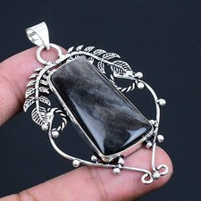 Plata Brillo Obsidiana Piedra preciosa Hecho a mano 925 Plata Joyería Colgant...