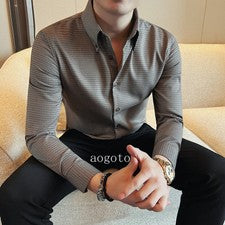 Nueva Camisa Para Hombre Mangas Largas Primavera Moda Calce Ajustado Negocios Informal Camisa Prendas para el torso