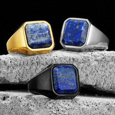 Anillos de acero inoxidable para hombres de piedra de lapislázuli galaxia cielo estrellado joyería curativa