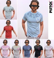 Pistol Boutique Hombre Cuello Redondo Boceto Rebel Corazón Amor Moda Camiseta