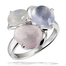 Anillo de mujer Goldmaid plata de ley 925 piedra lunar real calcedonia cuarzo rosa NUEVO