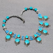 Collar nepalí turquesa tibetana hecho a mano bohemio declaración joyería 18" SR64