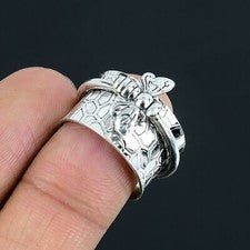 Anillo boho giratorio de abeja hecho a mano sólido 925 anillo banda de plata esterlina todas las tallas SI04