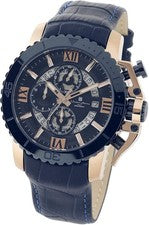 Salvatore Marra SM21104 Hombres Cronógrafo Esfera Azul Marino Cuero Rosa Oro JDM