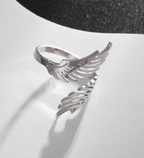 Anillo Alas de Ángel Ajustable Estilo Abierto Plata Acero Inoxidable Preciosa Joyería