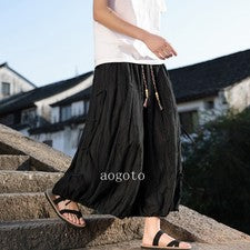 Pantalones de pierna ancha informales finos con hebilla hueca estilo chino de verano para hombre