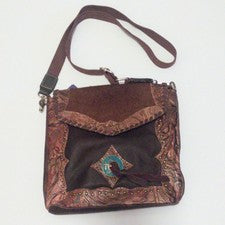 Cartera Bandolera Para Mujer The Tin Cactus Western Cuero Marrón Negro Turquesa Nueva con Etiquetas